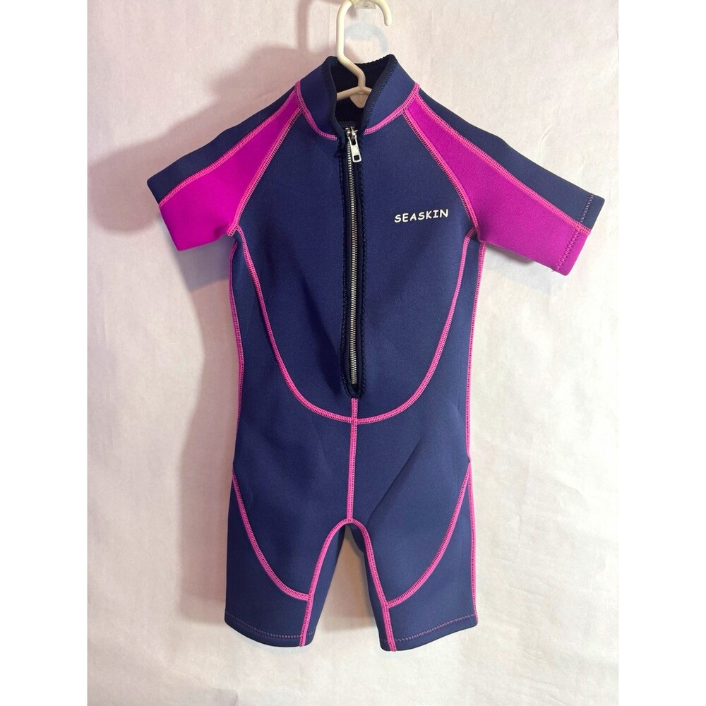 Seaskin Youth Wetsuit Size 6 Navy/Pink Shorty Front Zip MPN 00-680